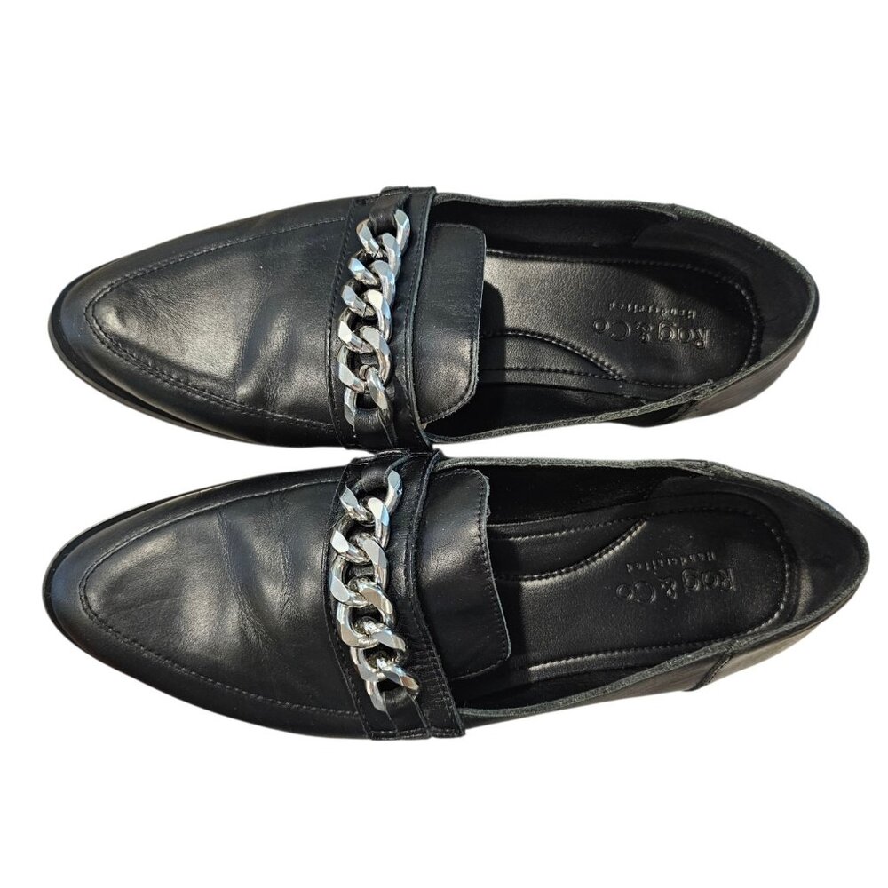 Rag & Co Pola Chain Bit Black Loafers Leather Shoes Womens Size 9 Office Sleek - Picture 3 of 13